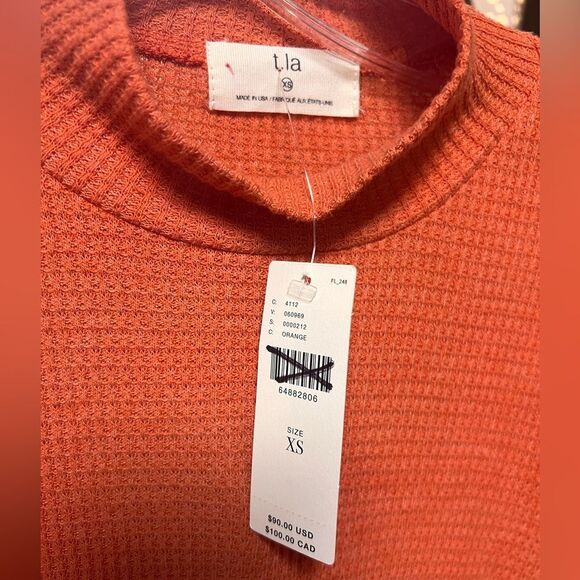 T.La x Anthropologie Sloan Mock Neck Waffle Thermal Tunic Top in Orange - Picture 3 of 7